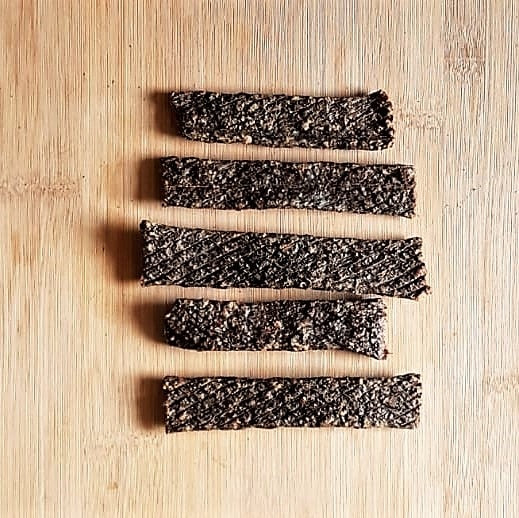 Naturally Dried Goat Strips x 5, a tasty dog treat and healthy dog chew. All natural without any flavourings or colourings from Raw Made Simple